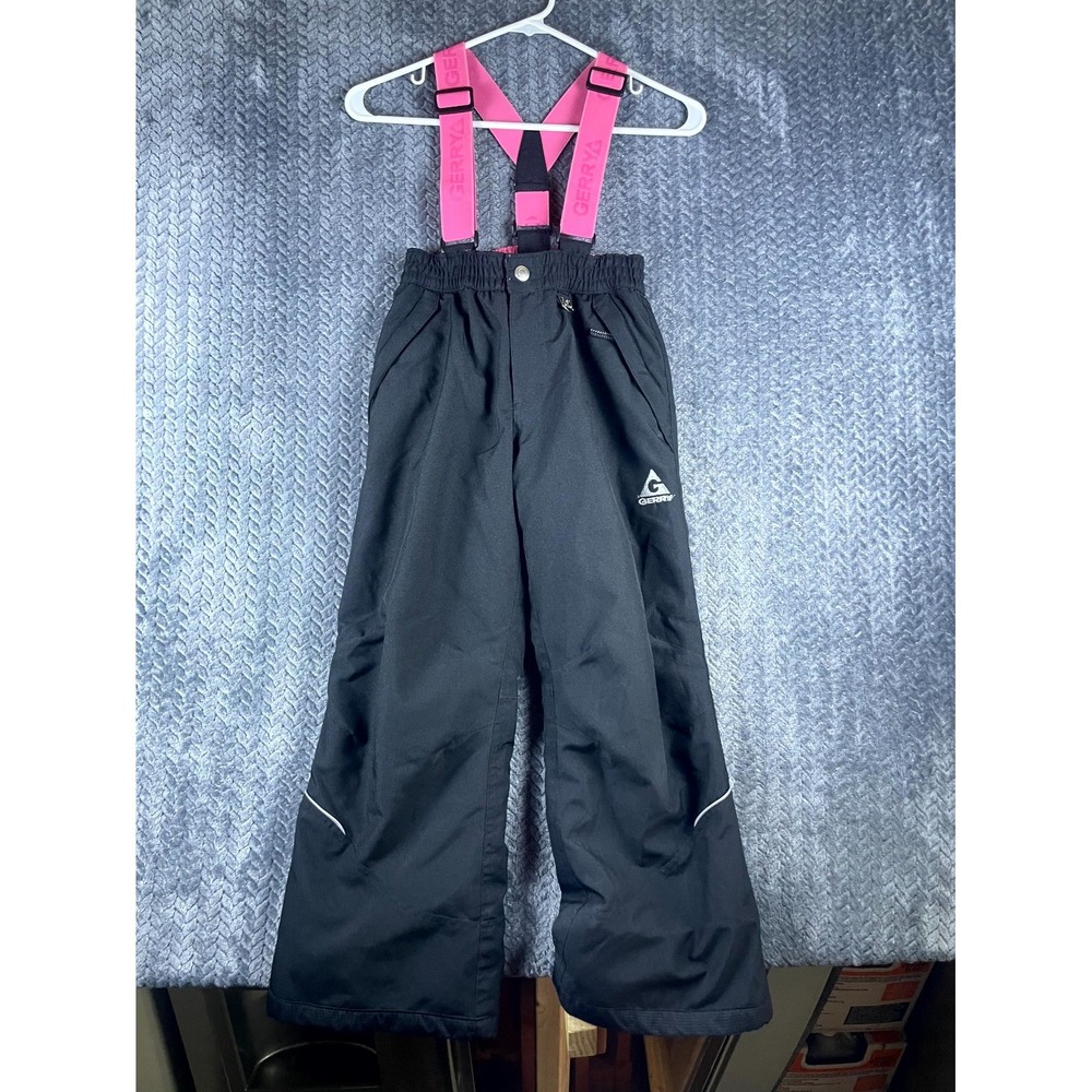 Gerry Snow Pants Girls S 7/8 Black Fleece Lined Adjustable Strap Insulated Ski